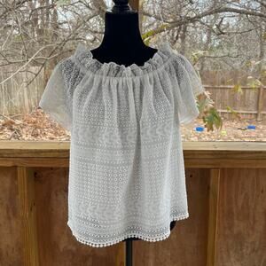 A Loves A Women's White Eyelet Short Sleeve Top Size M